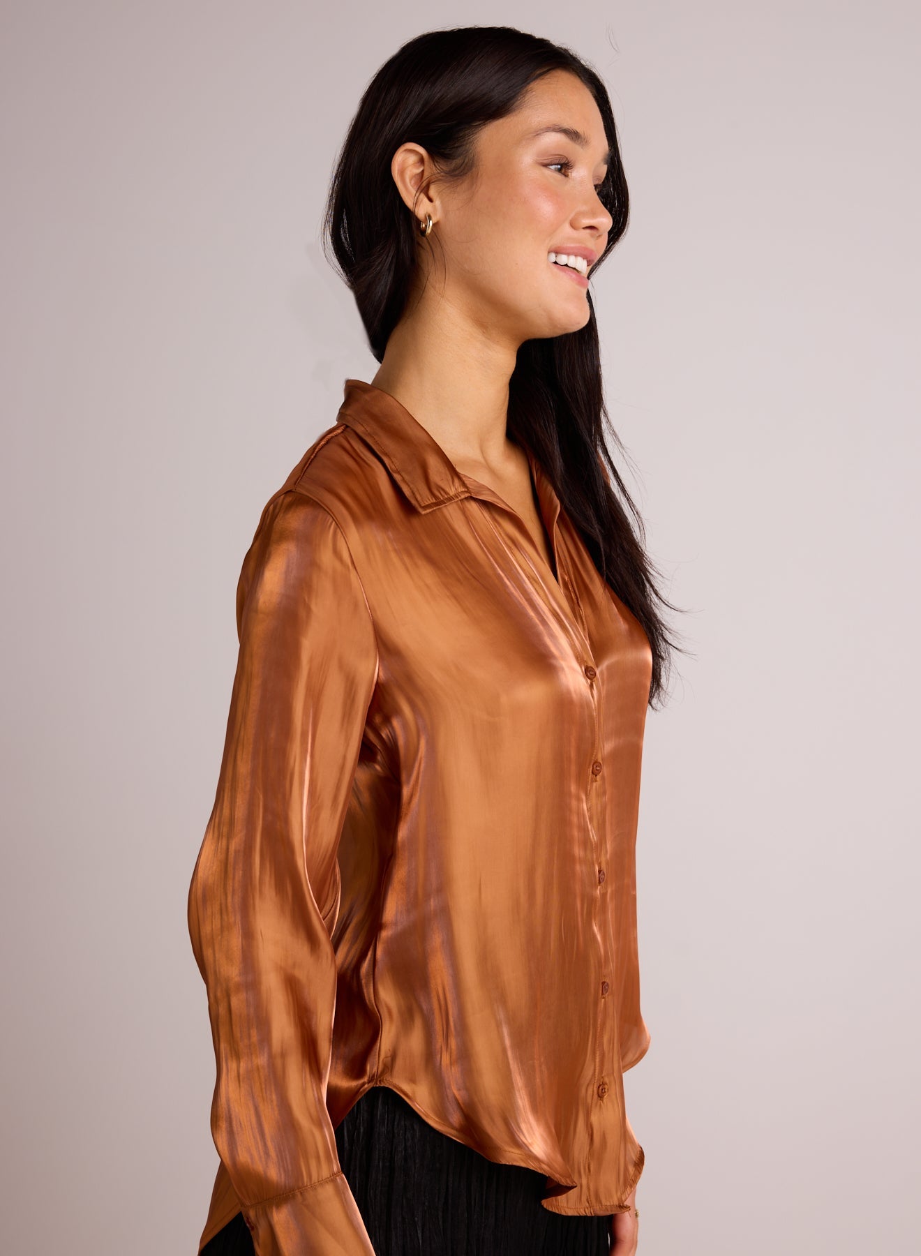 Bella DahlShirt Tail Button Down - Ember Glow ShimmerTops