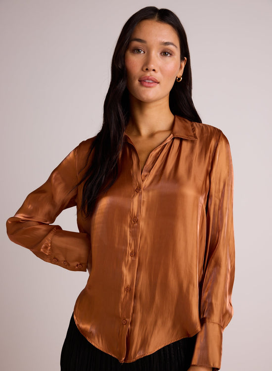 Bella DahlShirt Tail Button Down - Ember Glow ShimmerTops