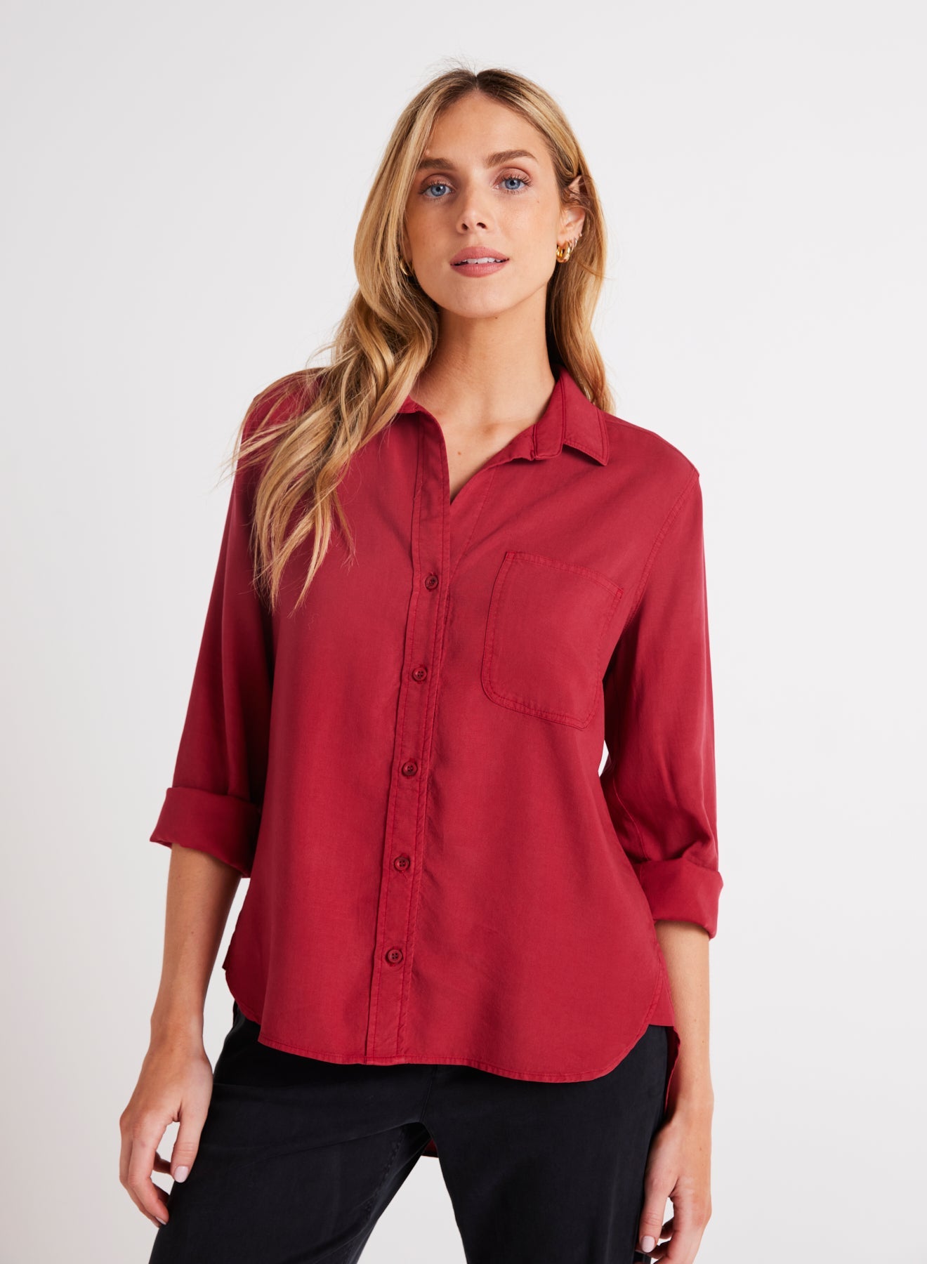 Bella DahlShirt Tail Button Down - Ruby RedTops