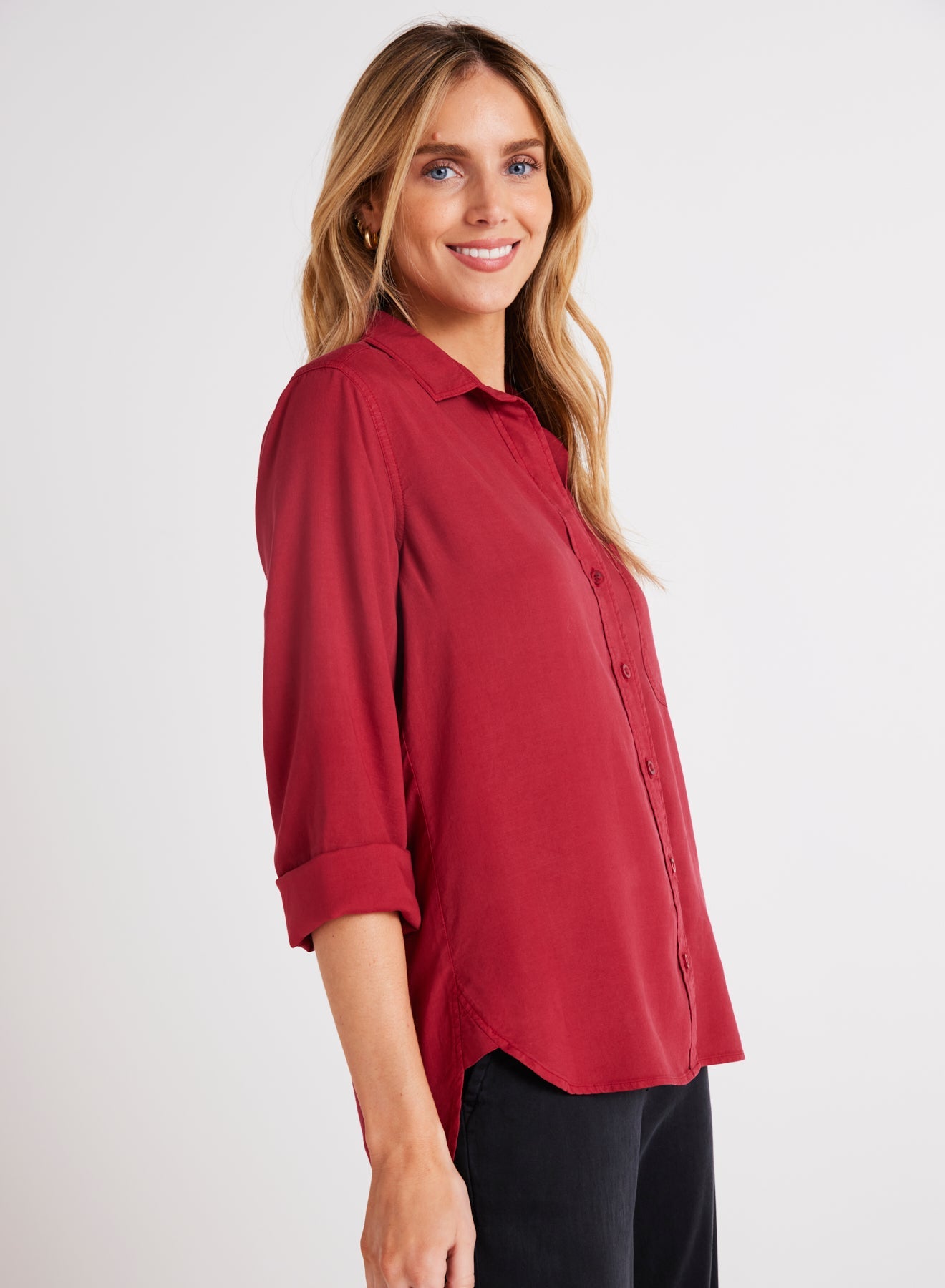 Bella DahlShirt Tail Button Down - Ruby RedTops