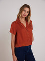 Bella DahlShort Sleeve Flowy Button Down - Amber RustTops