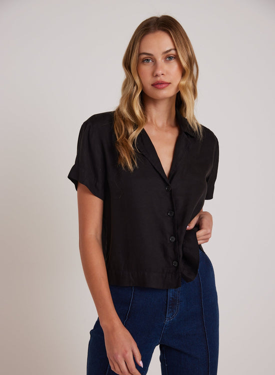 Bella DahlShort Sleeve Flowy Button Down - BlackTops