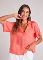 Bella DahlShort Sleeve Flowy Button Down - Hibiscus BloomTops