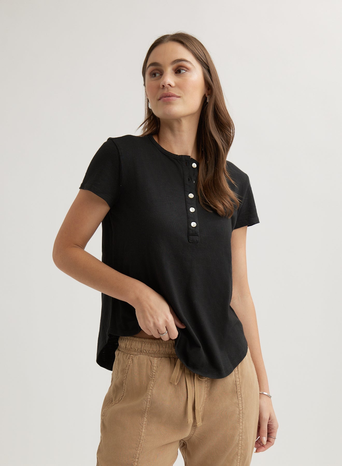 Bella DahlShort Sleeve Henley - BlackTops