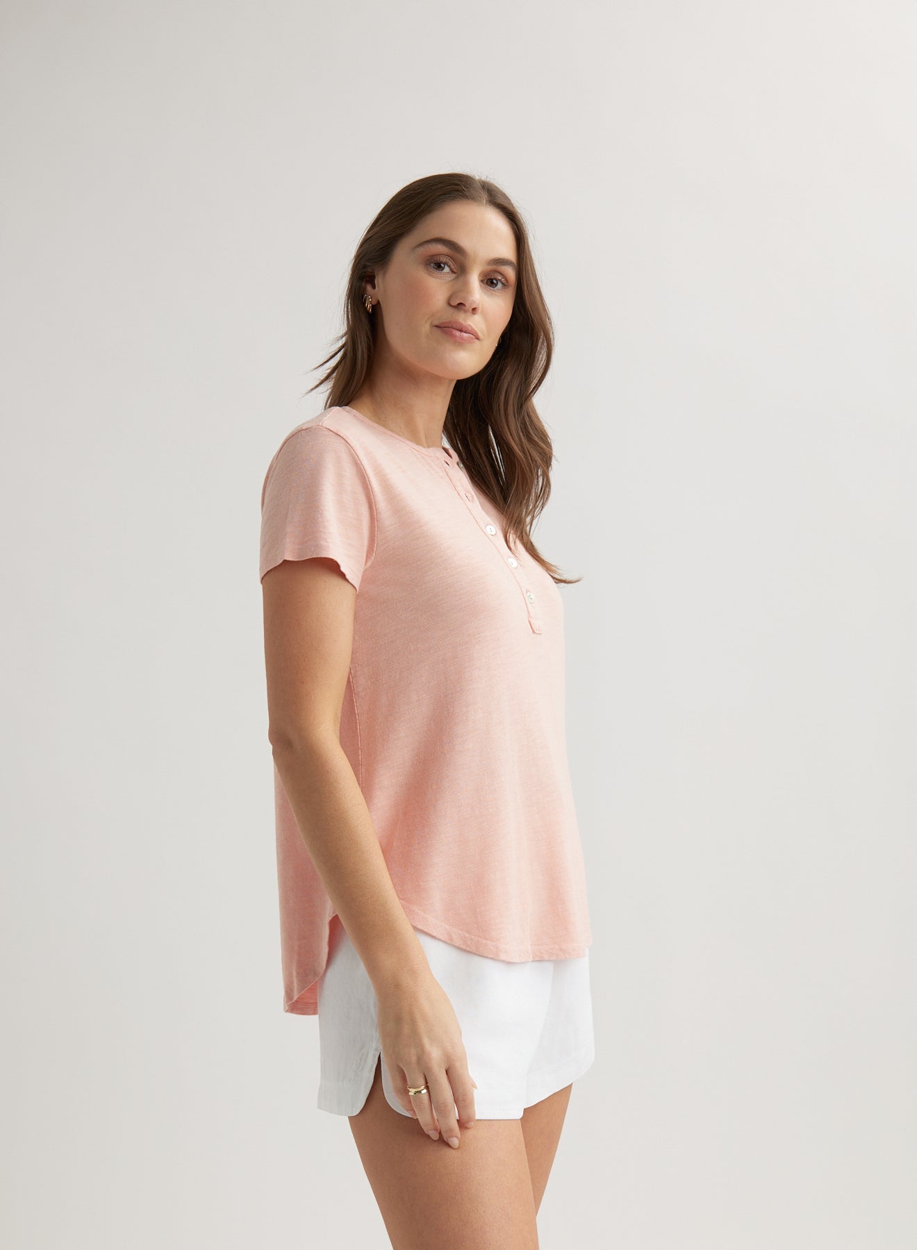 Bella DahlShort Sleeve Henley - Peach FizzTops