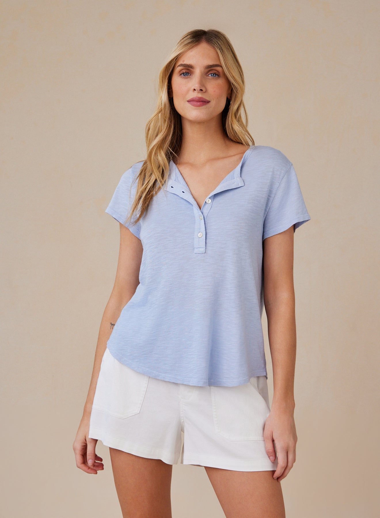 Bella DahlShort Sleeve Henley - Perennial BlueTops