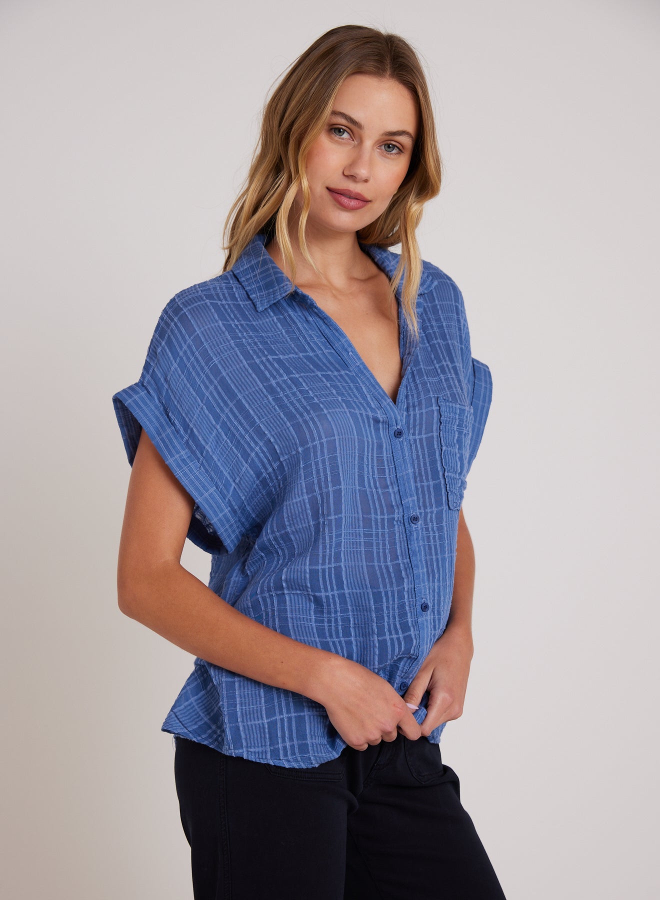 Bella DahlShort Sleeve Pocket Button Down - Bright IndigoTops