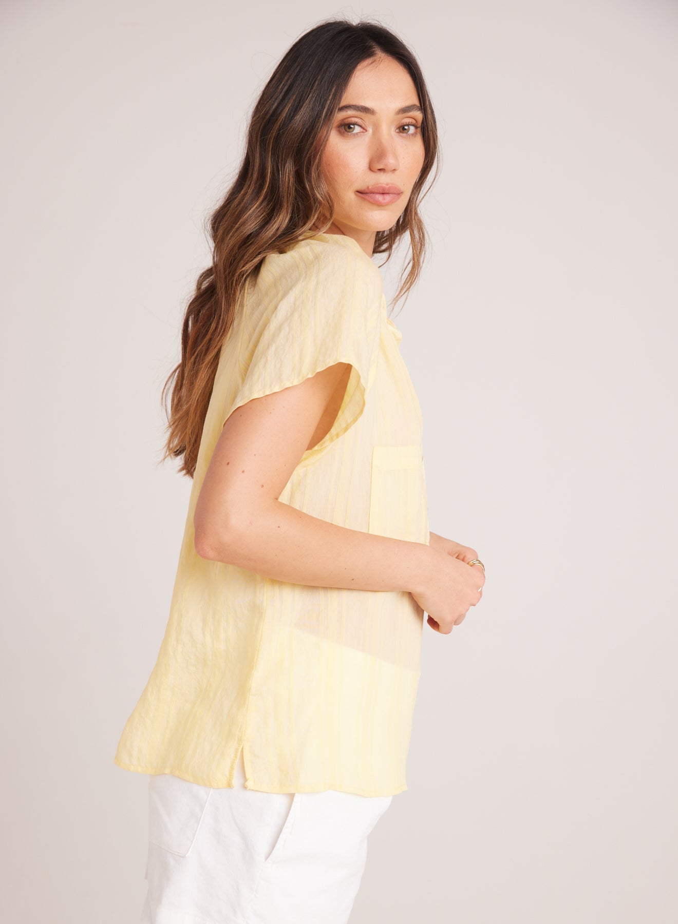 Bella DahlShort Sleeve Pocket Pullover - Citron YellowTops