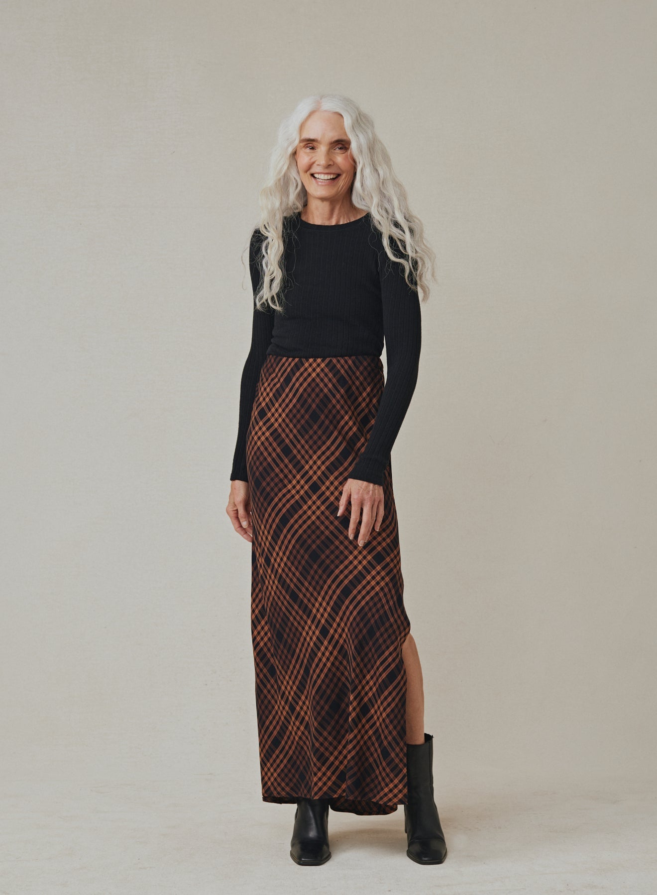 Bella DahlSide Slit Bias Maxi Skirt - Autumn Ember PlaidBottoms