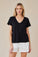 Bella DahlSide Slit V - Neck Tee - BlackTops