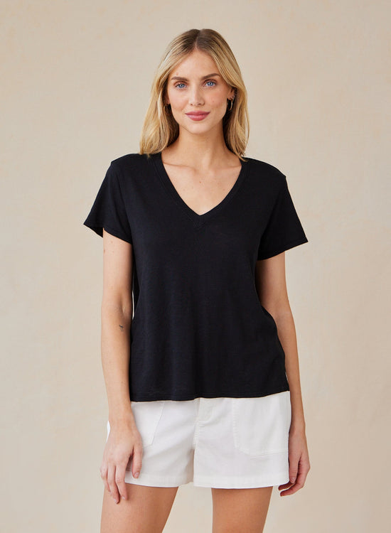 Bella DahlSide Slit V - Neck Tee - BlackTops