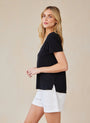 Bella DahlSide Slit V - Neck Tee - BlackTops