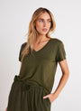 Bella DahlSide Slit V - Neck Tee - Italian HerbTops