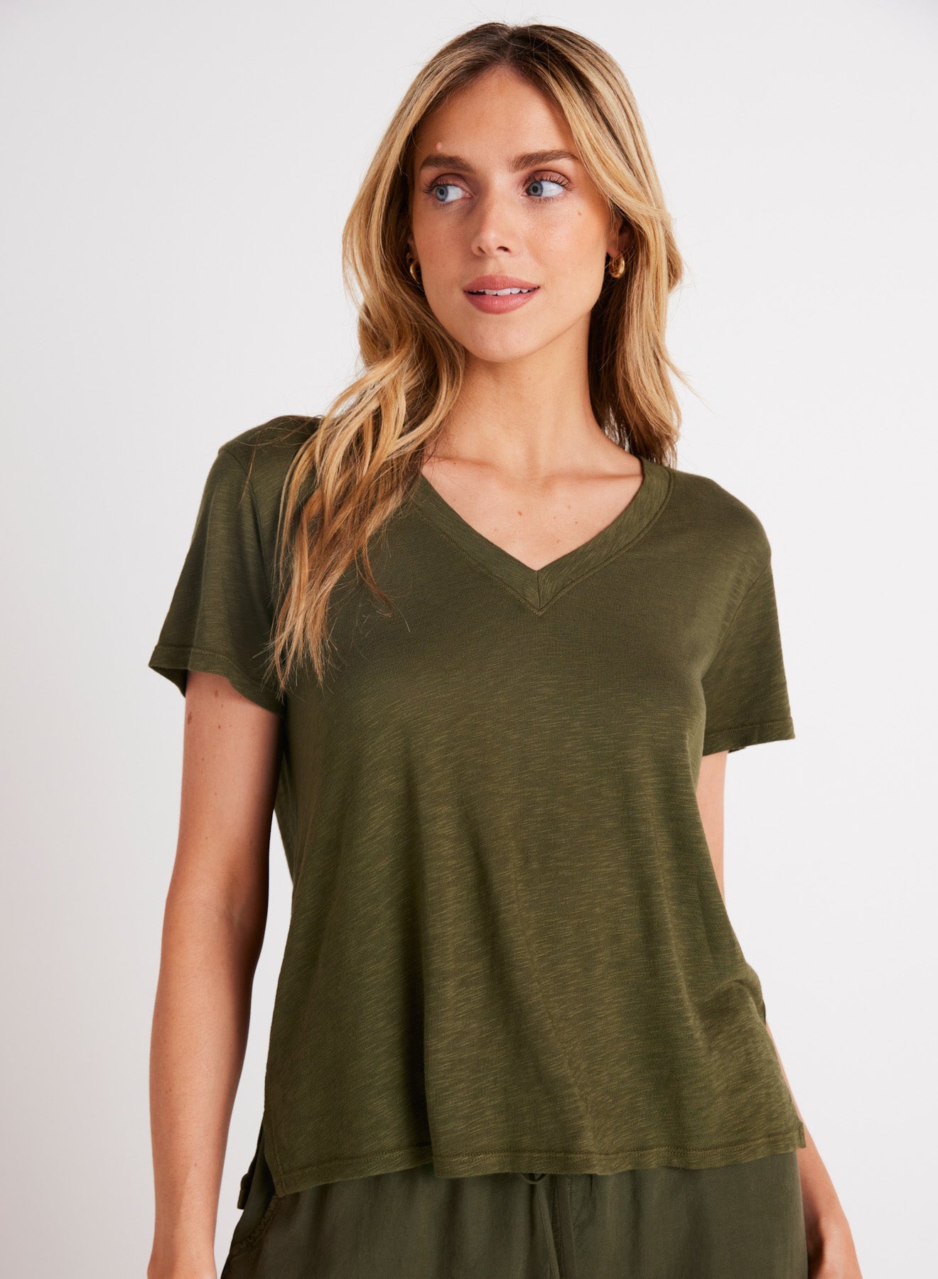 Bella DahlSide Slit V - Neck Tee - Italian HerbTops