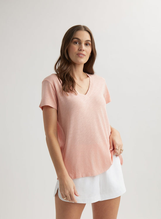 Bella DahlSide Slit V - Neck Tee - Peach FizzTops