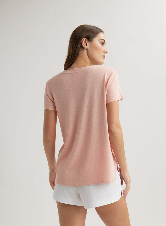 Bella DahlSide Slit V - Neck Tee - Peach FizzTops