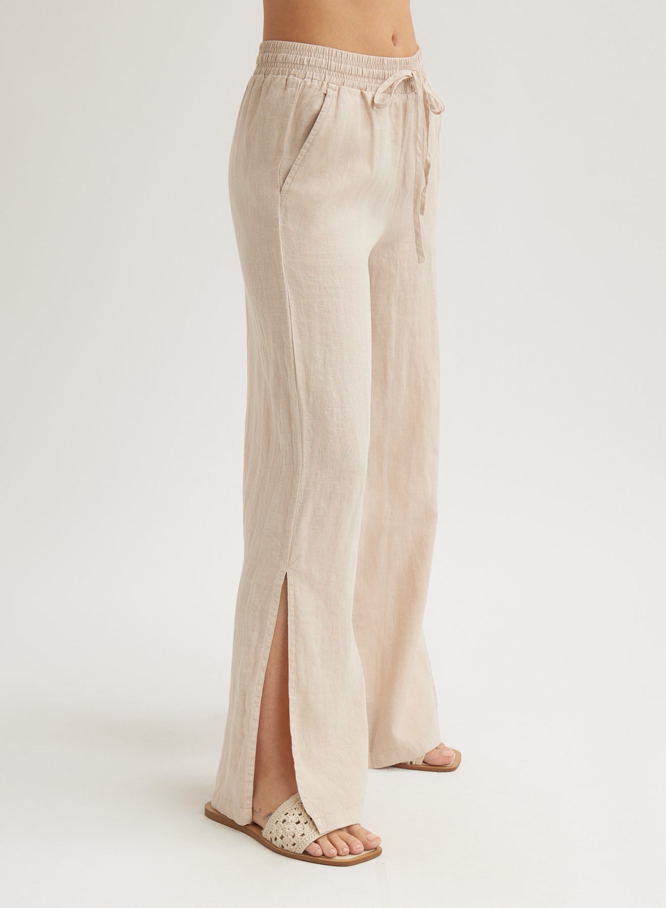 Bella Dahl Side Slit Wide Leg Pant - Linen SandBottoms