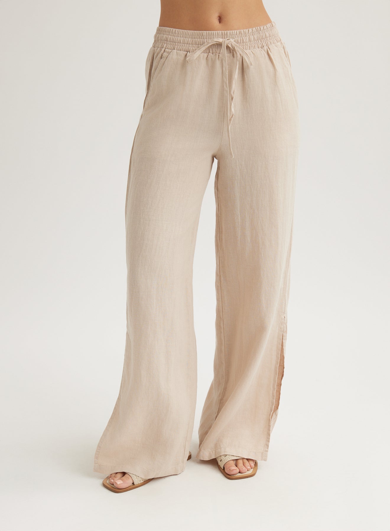 Bella Dahl Side Slit Wide Leg Pant - Linen SandBottoms