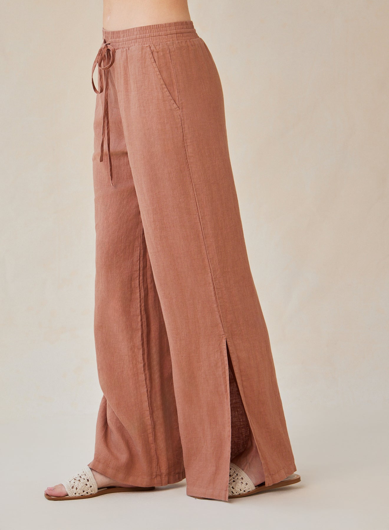 Bella DahlSide Slit Wide Leg Pant - Terracotta BrownBottoms