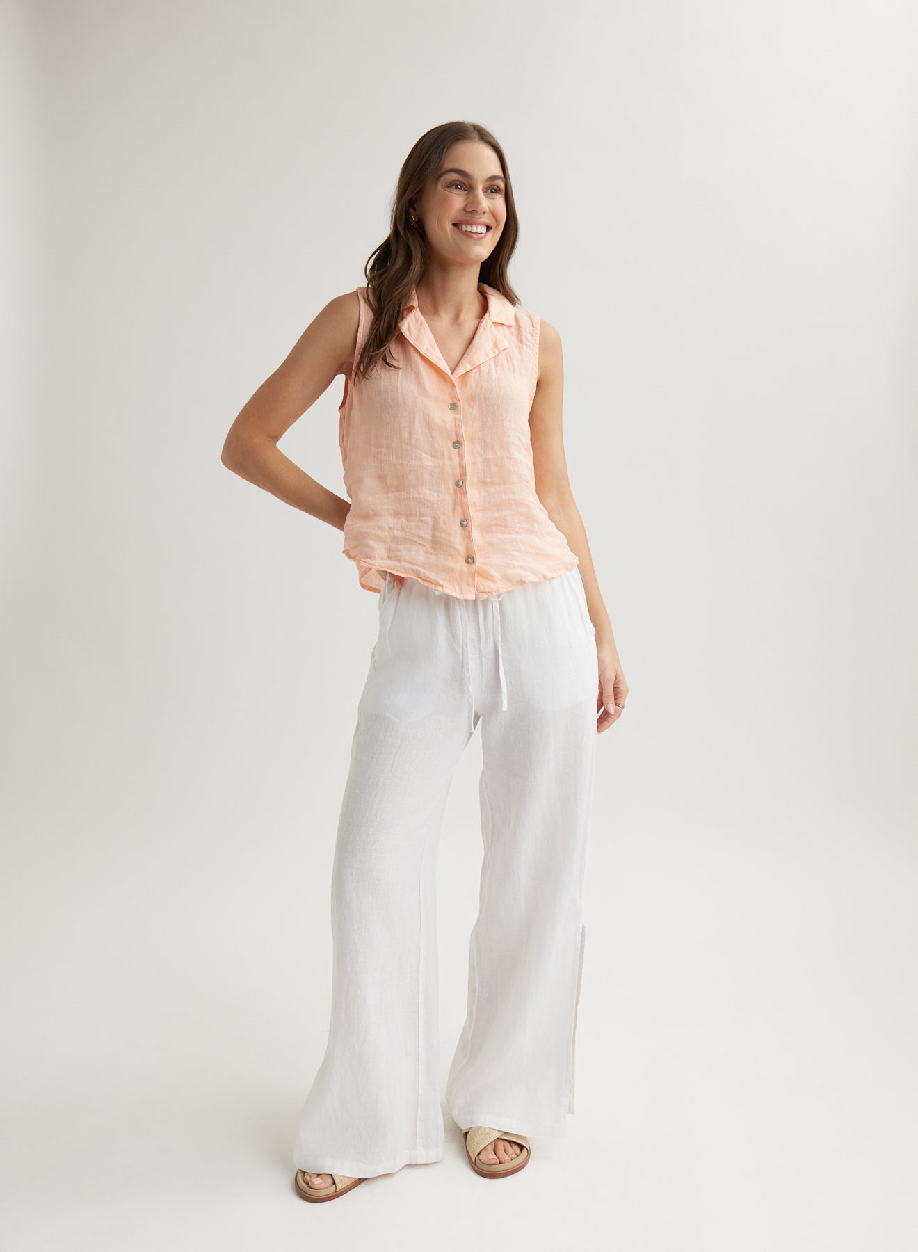 Bella Dahl Side Slit Wide Leg Pant - WhiteBottoms