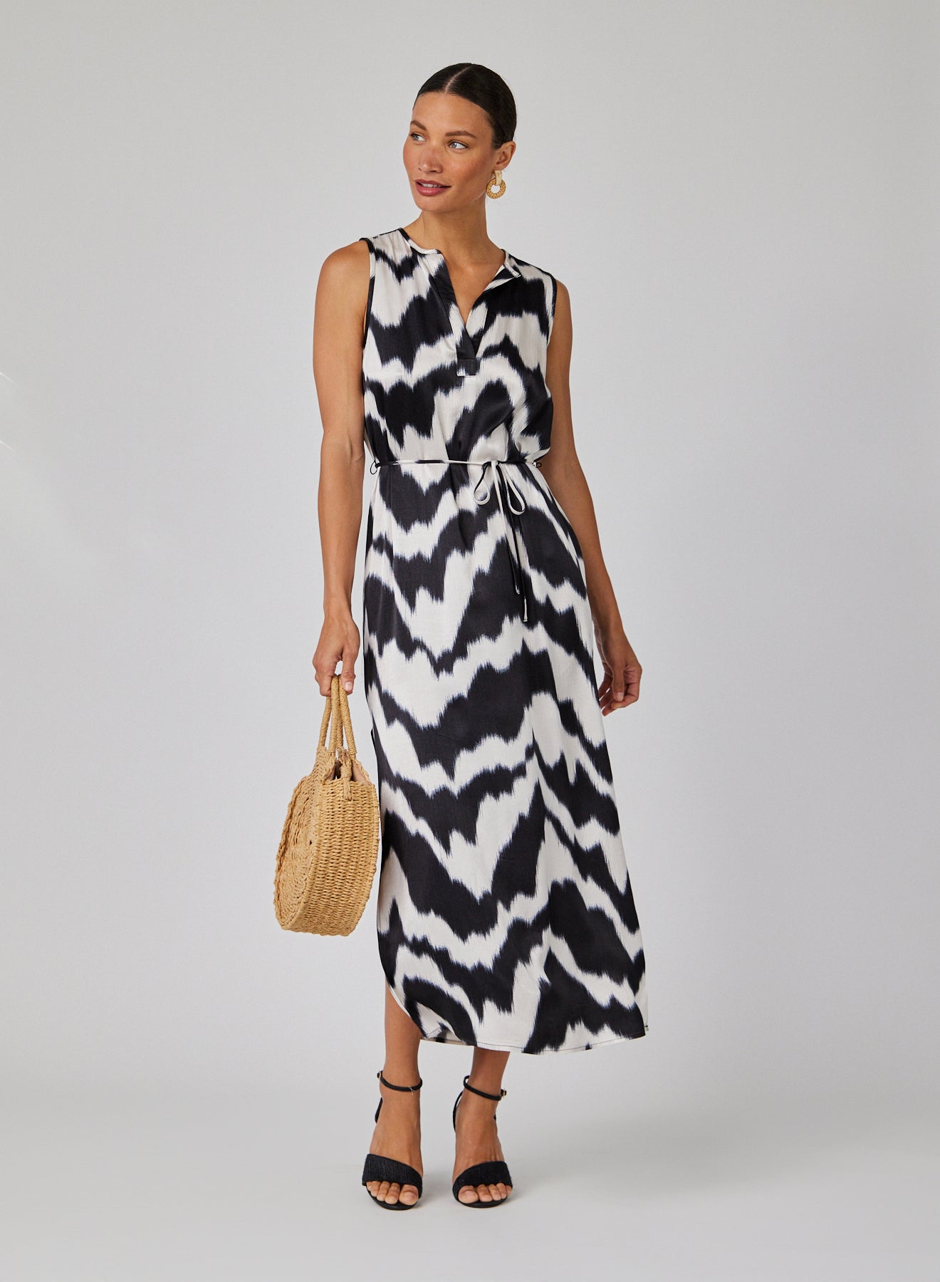 Bella Dahl Sleeveless Belted Maxi Dress - Abstract Ikat PrintDresses