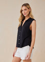 Bella DahlSleeveless Button Front Top - BlackTops