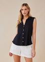 Bella DahlSleeveless Button Front Top - BlackTops