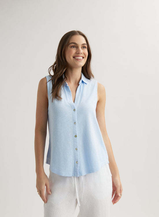 Bella DahlSleeveless Button Front Top - Perennial BlueTops