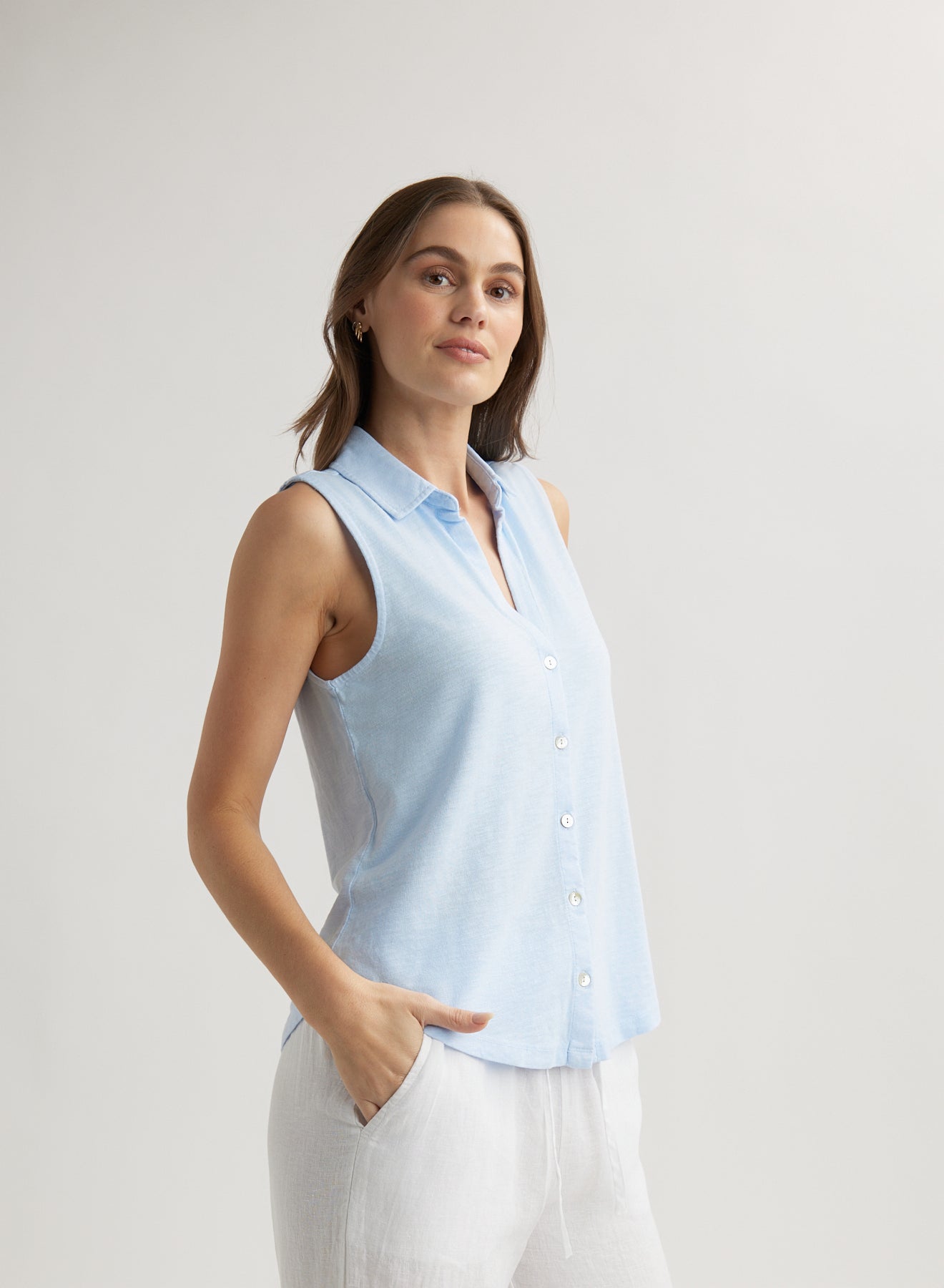 Bella DahlSleeveless Button Front Top - Perennial BlueTops