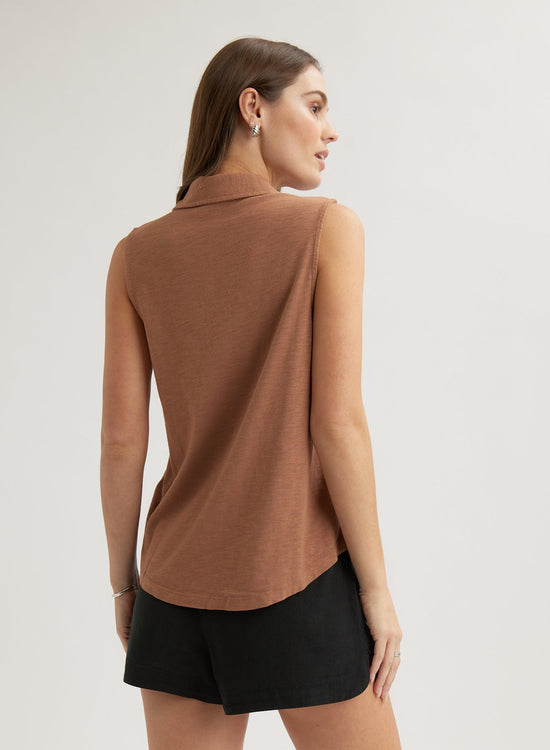 Bella DahlSleeveless Button Front Top - Terracotta BrownTops