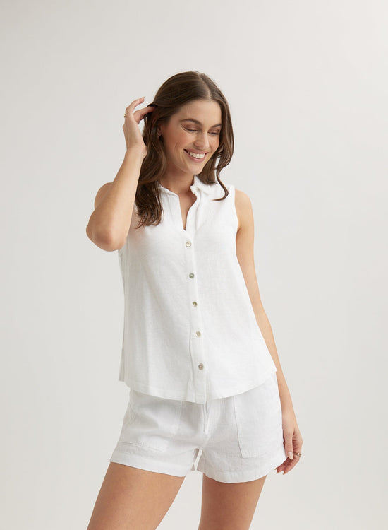 Bella DahlSleeveless Button Front Top - WhiteTops