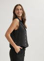 Bella DahlSleeveless Notch Collar Button Down - BlackTops