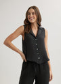 Bella DahlSleeveless Notch Collar Button Down - BlackTops