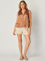 Bella DahlSleeveless Notch Collar Button Down - Curacao CoconutTops