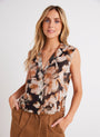 Bella DahlSleeveless Notch Collar Button Down - Harvest Floral PrintTops