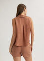 Bella DahlSleeveless Notch Collar Button Down - Terracotta BrownTops