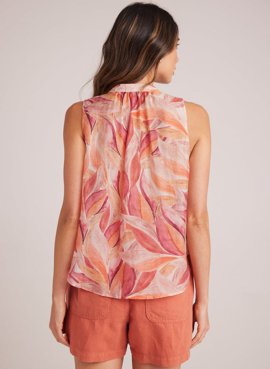 Bella DahlSleeveless Shirred Shoulder Blouse - Painted Leaves PrintTops