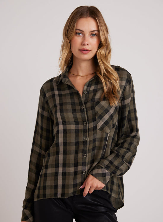 Bella DahlSlouchy Pocket Button Down - Olive PlaidTops