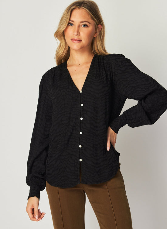 Bella DahlSmocked Cuff Button Down - BlackTops