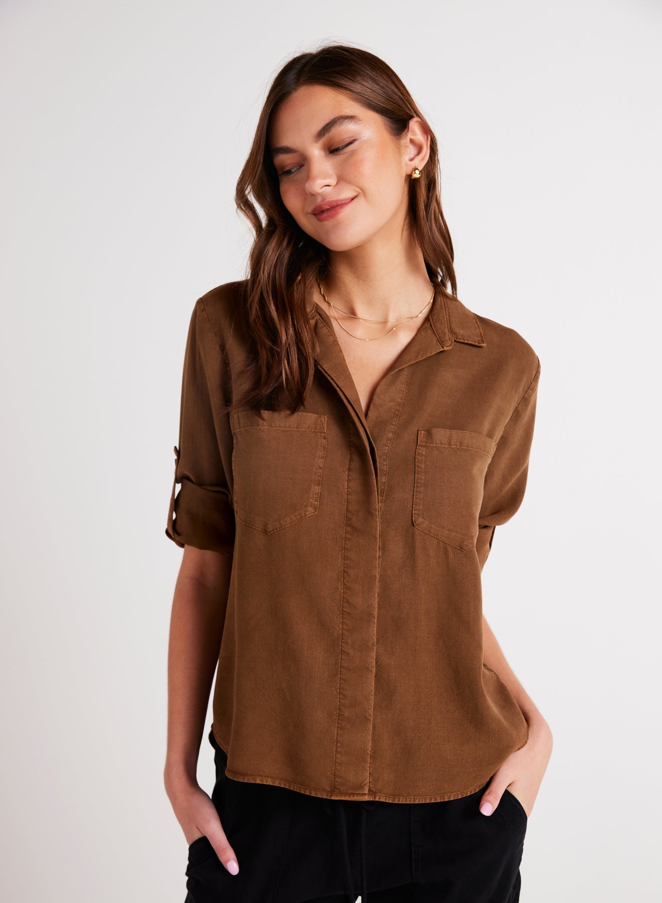 Bella DahlSplit Back Button Down - Twilight GoldTops