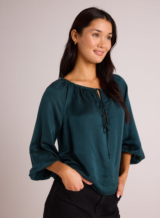 Bella DahlTie Neck Raglan Top - Marine TealTops