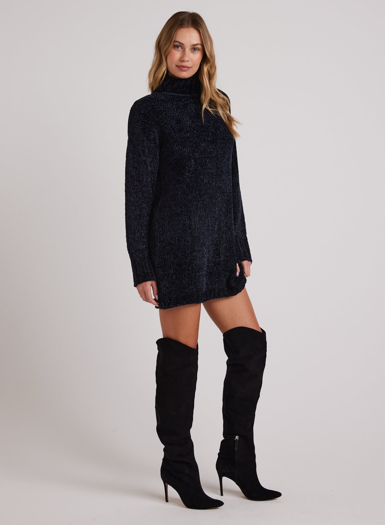 Bella DahlTurtle Neck Chenille Sweater Dress - BlackDresses