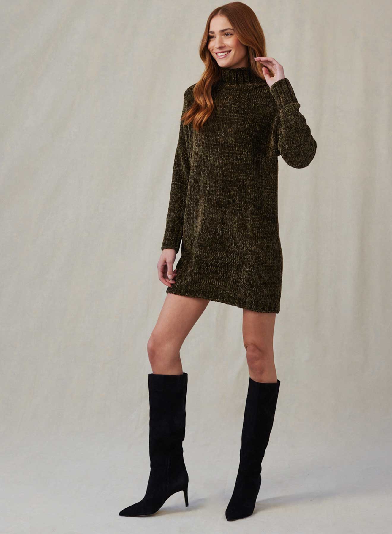 Bella DahlTurtle Neck Chenille Sweater Dress - Italian HerbDresses