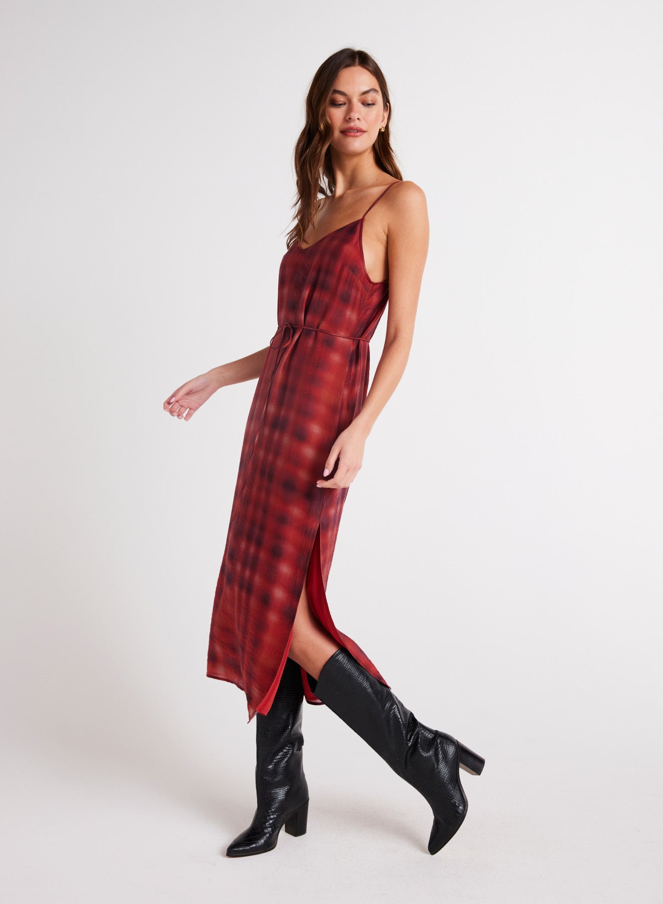 Bella DahlV - Neck Cami Shift Dress - Blurred Plaid PrintDresses