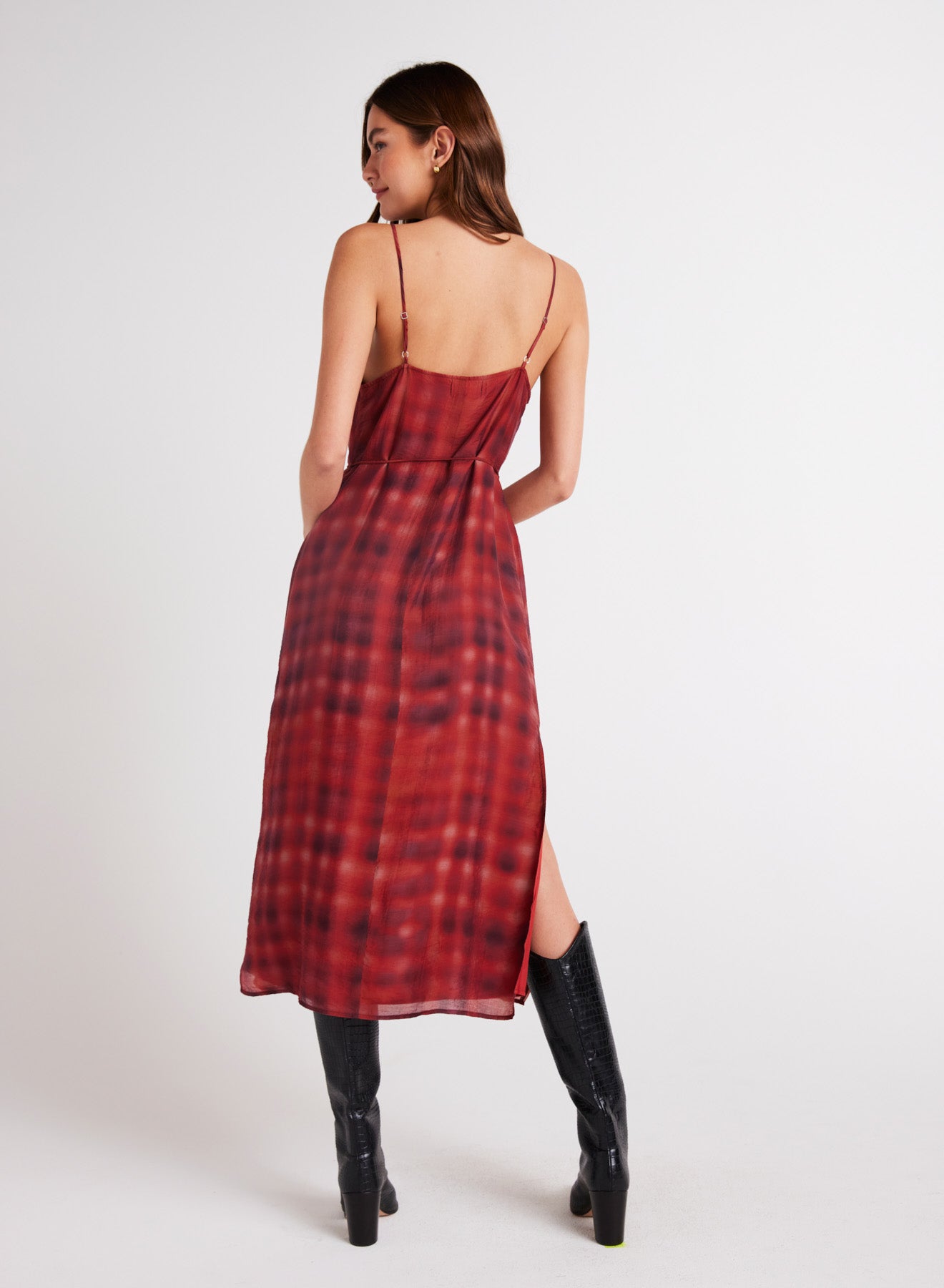 Bella DahlV - Neck Cami Shift Dress - Blurred Plaid PrintDresses