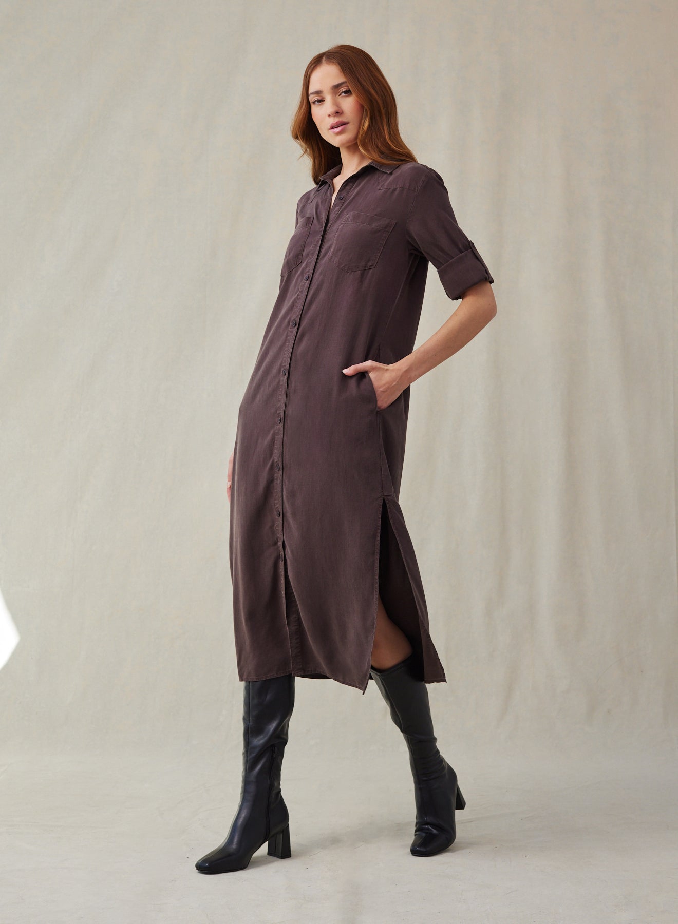 Bella DahlWestern Yoke Duster Dress - Chestnut BrownDresses