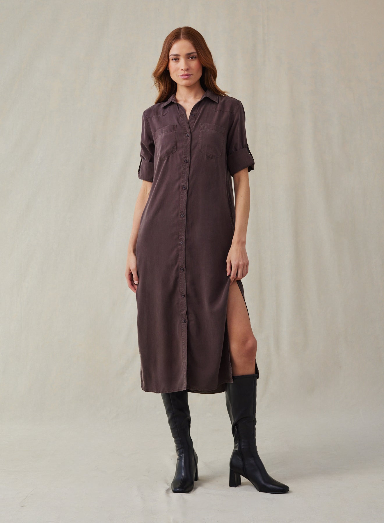 Bella DahlWestern Yoke Duster Dress - Chestnut BrownDresses