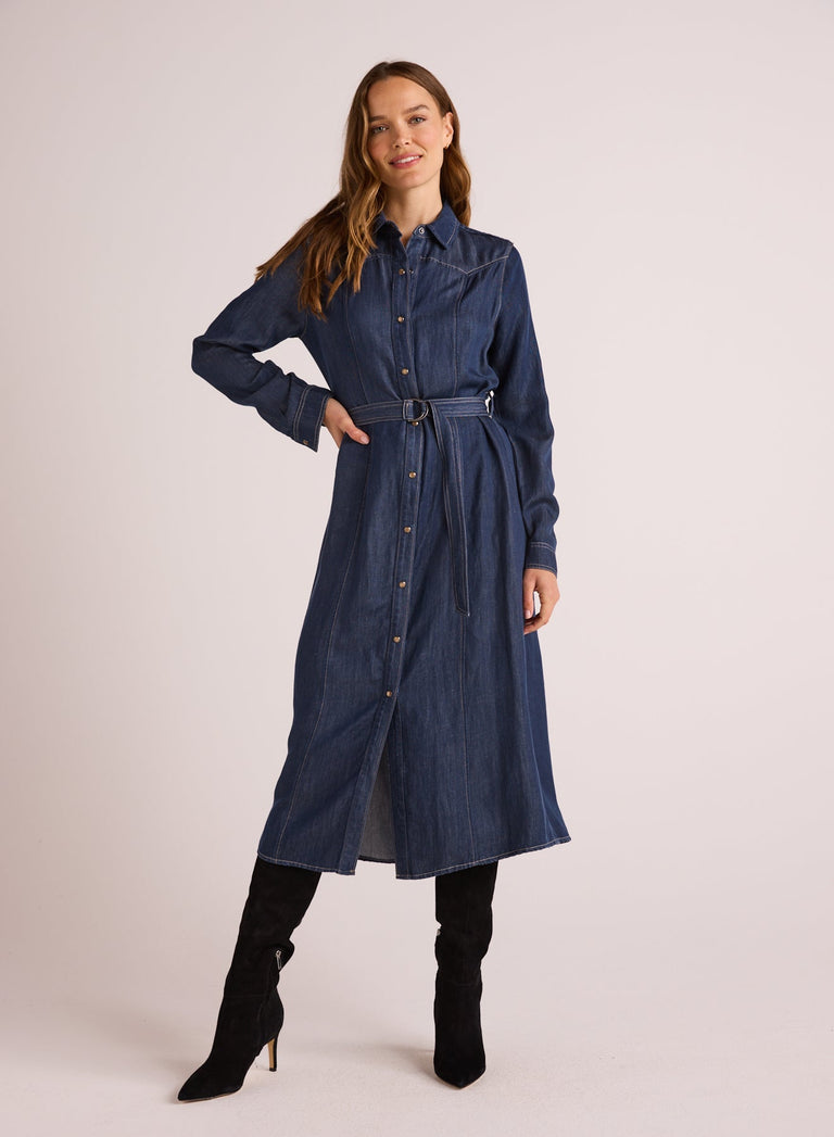 Bella DahlWestern Yoke Midi Dress - Dark DenimDresses