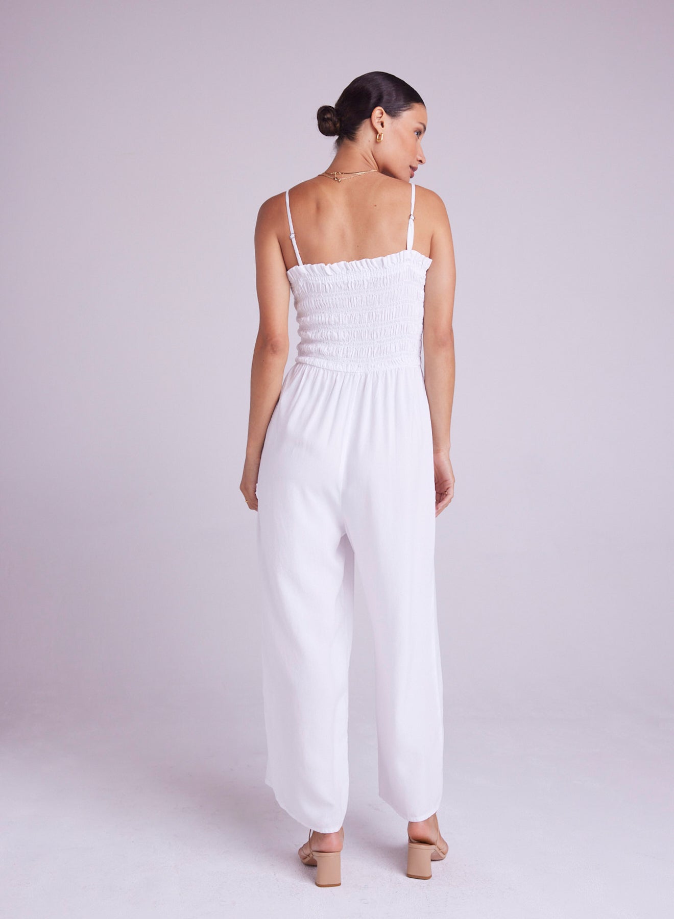Bella DahlWide Leg Smocked Ruffle Jumpsuit - WhiteJumpsuits & Rompers