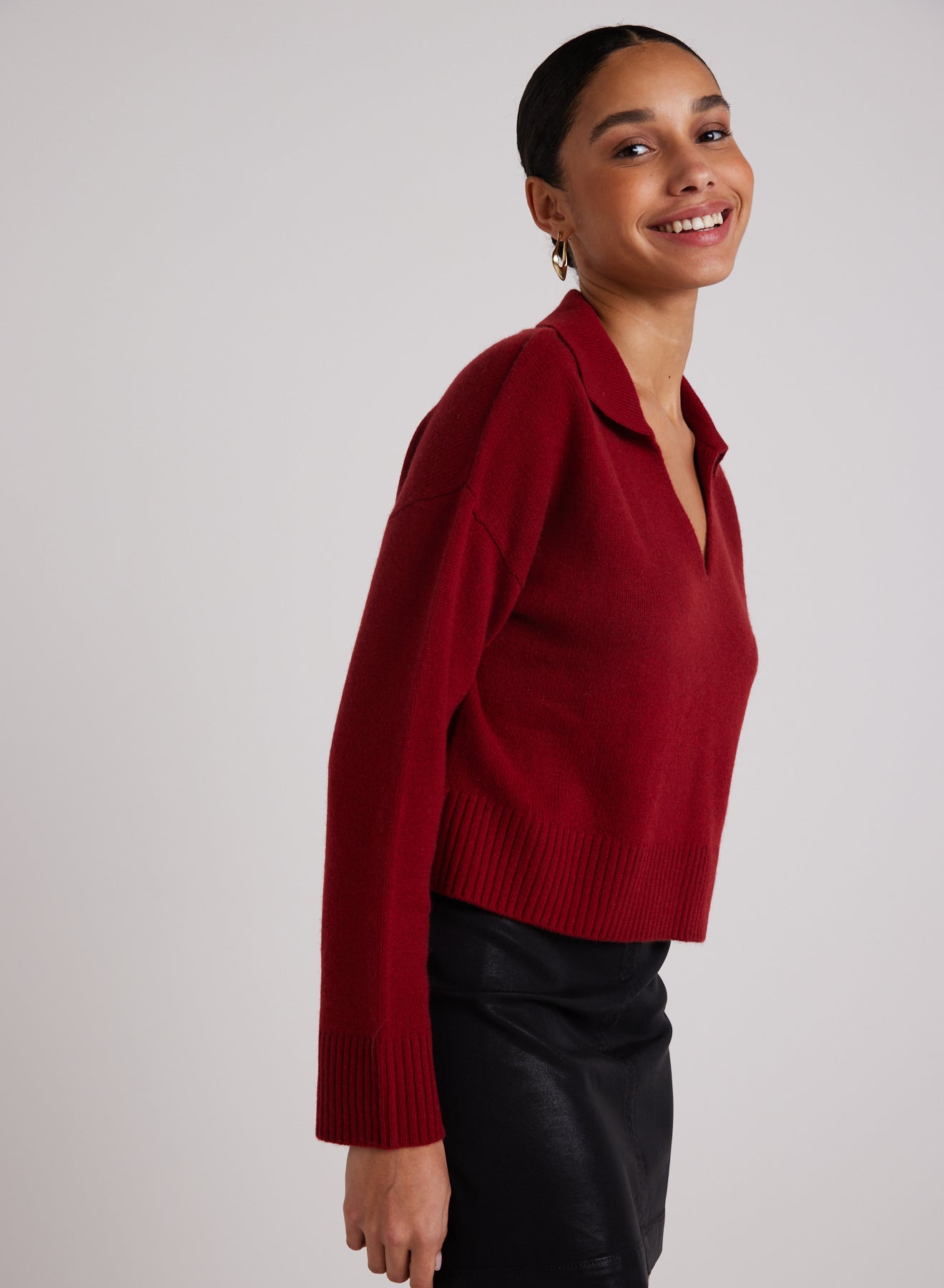 Bella DahlWool and Cashmere Blend Collared Sweater - Garnet RedSweaters & Jackets